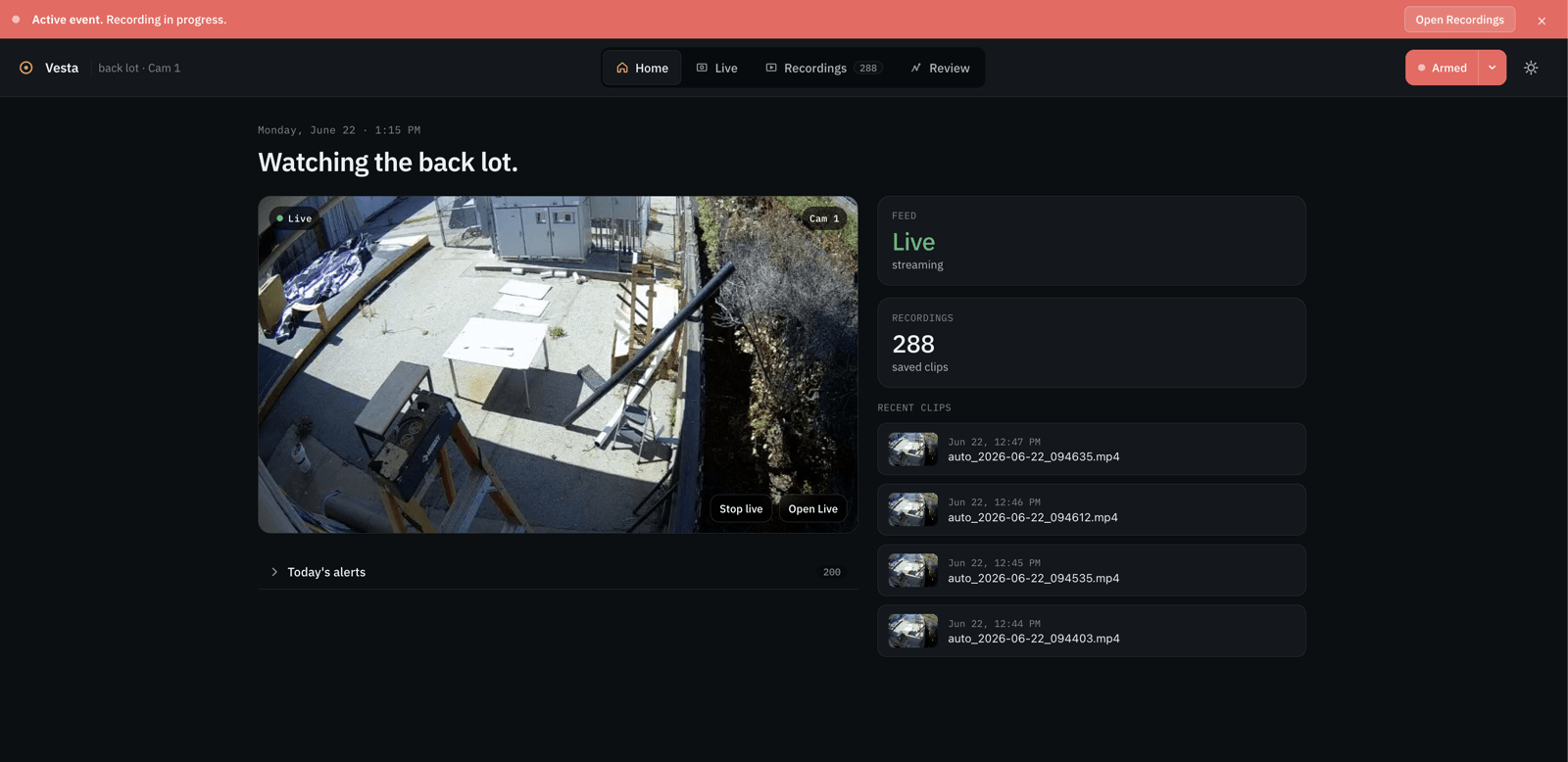 Vesta watch dashboard